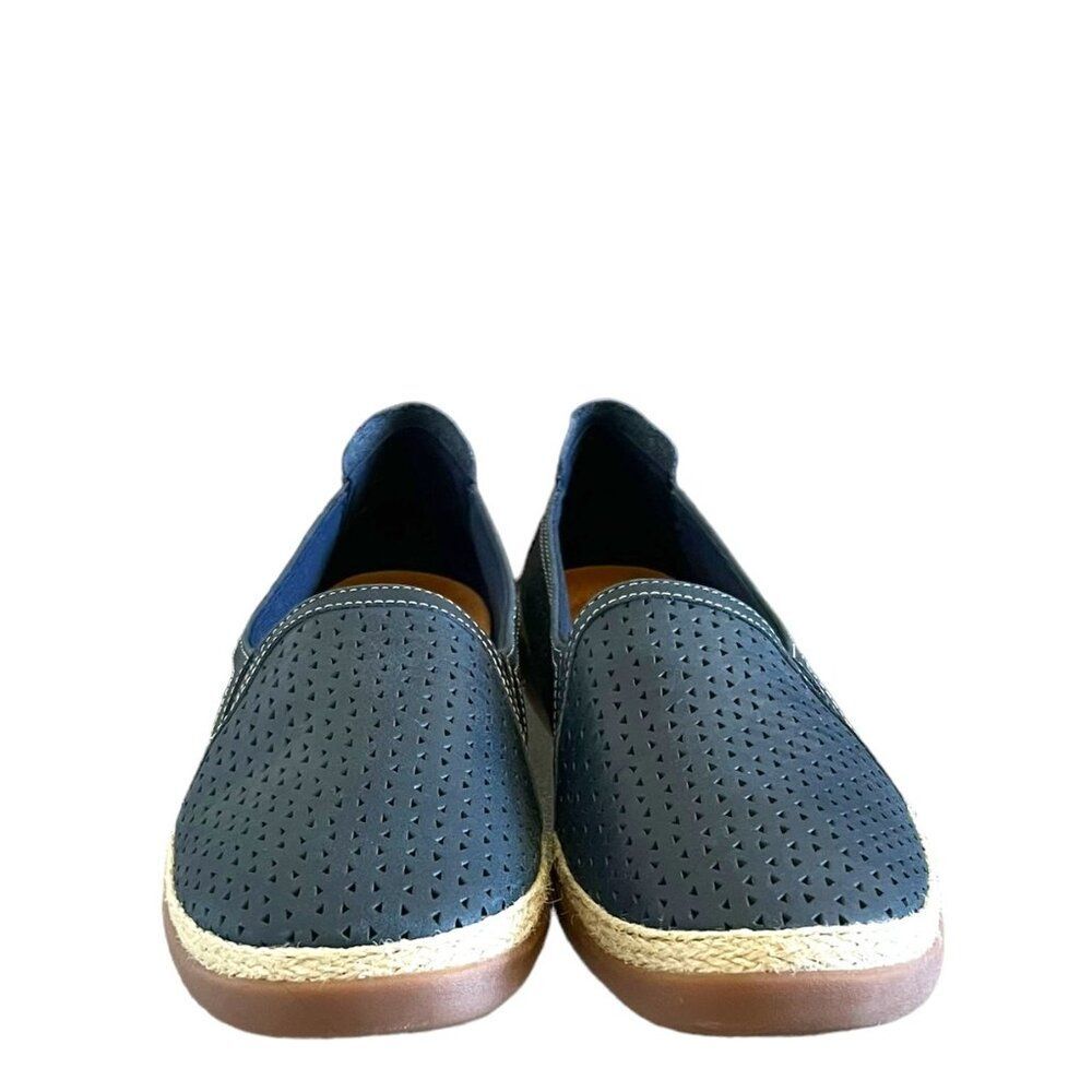 Clarks NEW Elaina Ruby Leather Perforated Slip-On Espadrilles In Navy  Size 12